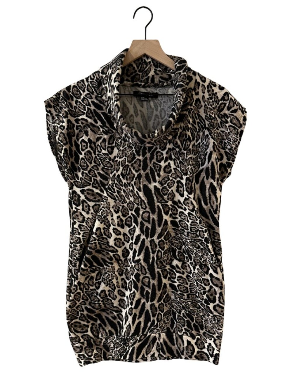 2010s Forever 21 Banded Cowl Neck Leopard Tunic Dress